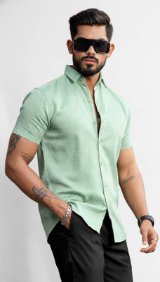 Solbiza Men Self Design Casual Blue Shirt