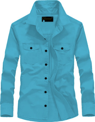 Qlonz Store Men Solid Casual Light Blue Shirt