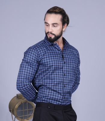 Tanip Men Checkered Formal Blue Shirt