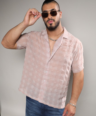 Instafab Plus Men Self Design Casual Pink Shirt
