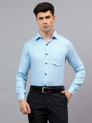 Apektra Men Self Design Casual Light Blue Shirt
