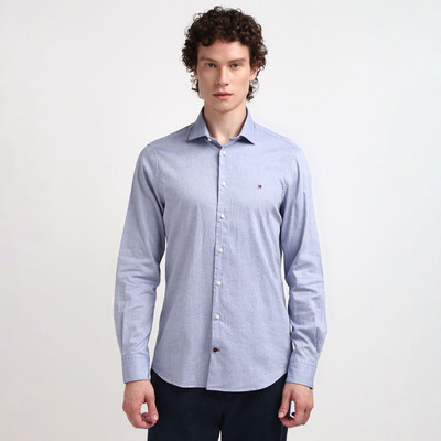 TOMMY HILFIGER Men Self Design Casual Blue Shirt