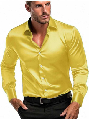 BROCON Men Solid Party Yellow Shirt