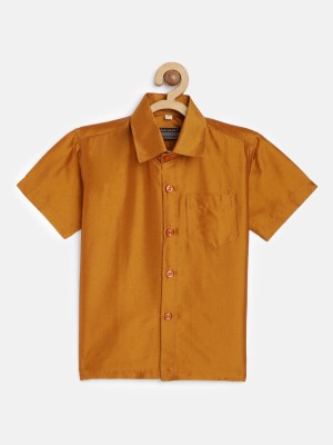 THANGAMAGAN Boys Solid Festive Orange Shirt