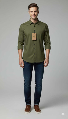 Fab Finner Men Solid Casual Light Green Shirt