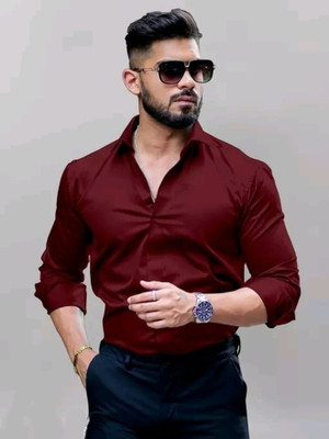 UNNATI TRENDS Men Solid Formal Maroon Shirt