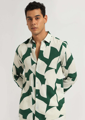 TSFASHION Men Printed Casual Green, White Shirt