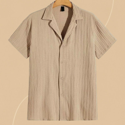 A DEEMOON Men Solid Formal Gold Shirt