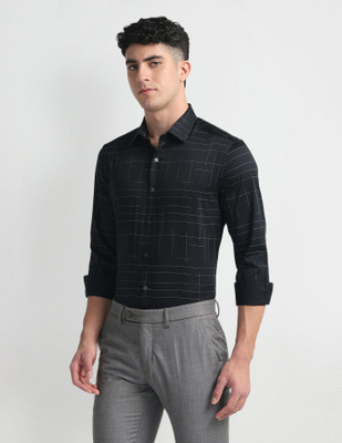ARROW Men Checkered Formal Black Shirt