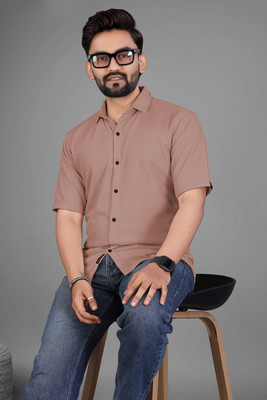 Adore Men Solid Casual Pink Shirt