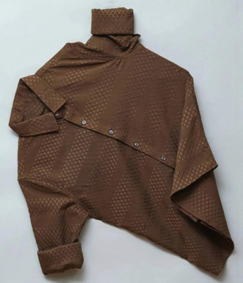 RADHEEFAB Men Self Design Casual Brown Shirt