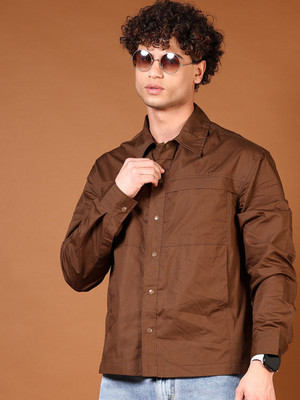 V-MART Men Solid Casual Brown Shirt