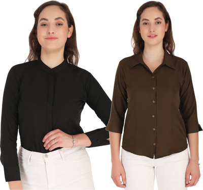 HEAVENS CREATIONS Women Solid Formal Brown, Black Shirt(Pack of 2)