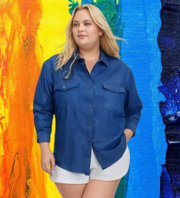 Wingzss Women Solid Casual Blue Shirt