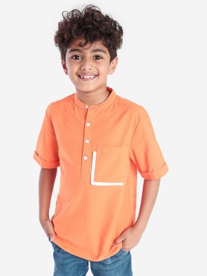 BONKIDS Boys Dyed/Ombre Casual Orange Shirt