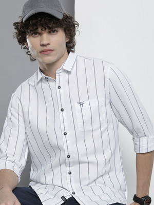 The Indian Garage Co. Men Striped Casual White Shirt