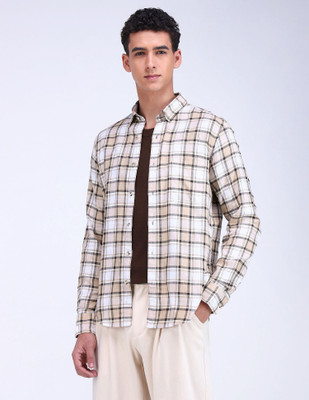 FLYING MACHINE Men Checkered Casual Brown Shirt