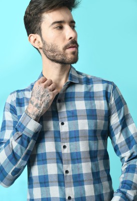 GLOBAL NOMAD Men Checkered Casual Blue Shirt