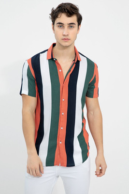 JANAKI ENTERPRISE Men Striped Casual Orange, Green Shirt