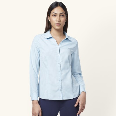 Annabelle by Pantaloons Women Striped Formal Blue Shirt