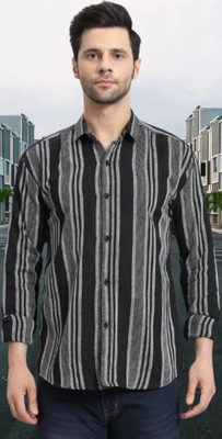 PALWEAR FASHION Men Striped Casual Black, Grey Shirt