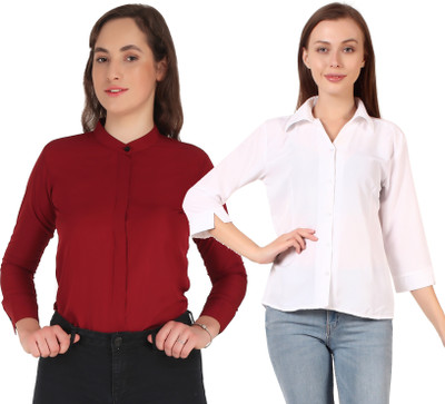 HEAVENS CREATIONS Women Solid Formal Grey Shirt(Pack of 2)