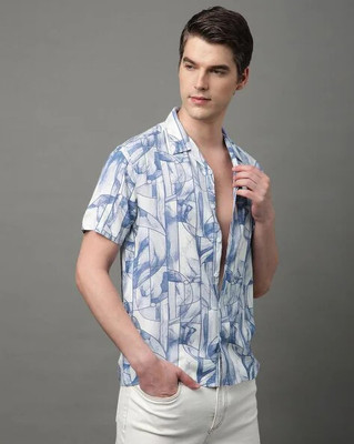 tsfashionhub Men Floral Print Casual Blue, White Shirt