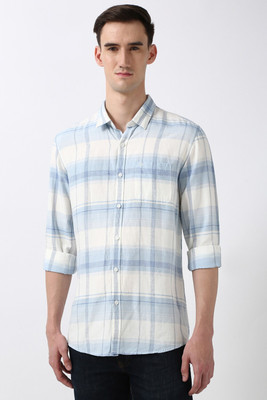 PETER ENGLAND Men Checkered Casual Blue, White Shirt