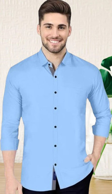 The style grove Men Solid Casual Light Blue Shirt