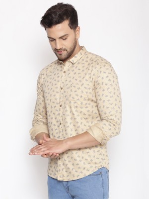 Showoff Men Printed Casual Beige Shirt