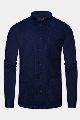 french crown Men Solid Casual Blue Shirt