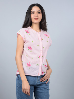 CRIMSOUNE CLUB Women Floral Print Casual Pink Shirt