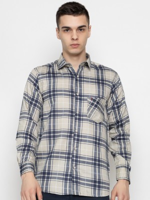 Frank Man Men Checkered Casual Beige Shirt