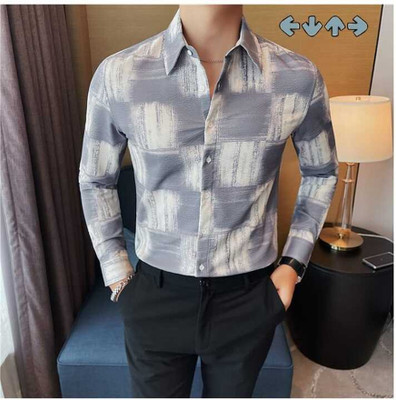Maiverik Fashion Men Printed Casual Grey, White Shirt