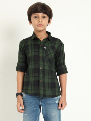 ALLWIN PAUL Boys Checkered Casual Green Shirt