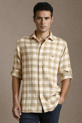 LOUIS PHILIPPE Men Checkered Casual Beige Shirt