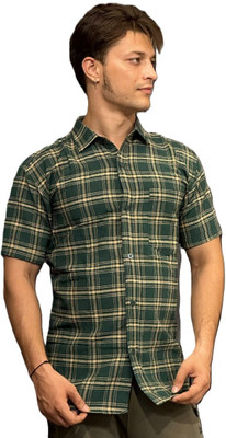 rj enterprises Men Checkered Casual Green Shirt