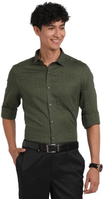 TURTLE Men Self Design Formal Dark Green Shirt