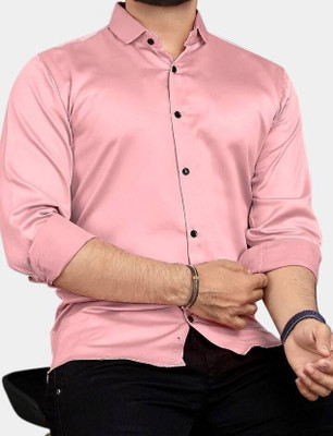 The style grove Men Solid Casual Pink Shirt