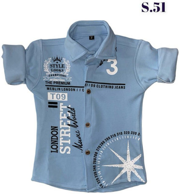hockey pokey Boys Printed Casual Light Blue Shirt