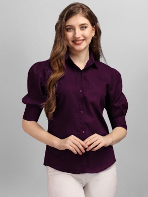 Dev Fashion Women Solid Casual Purple Shirt