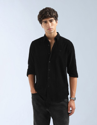 FLYING MACHINE Men Solid Casual Black Shirt