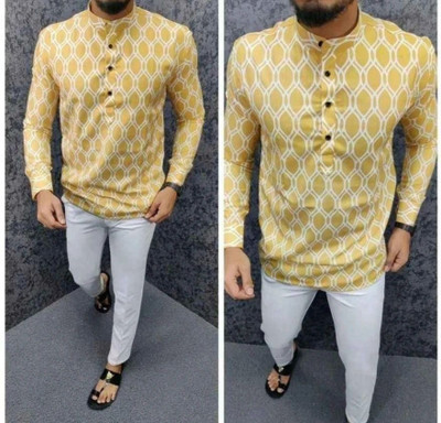 The style grove Men Solid Casual Yellow Shirt