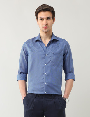 ARROW Men Self Design Formal Blue Shirt