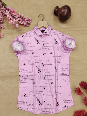 YUKAX Men Printed Casual Pink Shirt