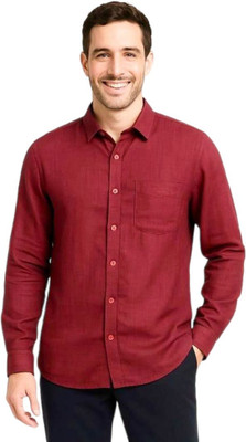 WhiteWolf Men Solid Formal Maroon Shirt