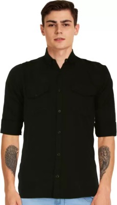 Black Deer Men Solid Casual Black Shirt