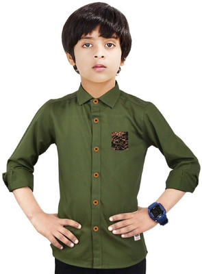 Paper Crane Boys Solid Casual Dark Green Shirt