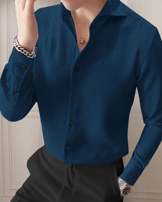 METRONAUT Men Solid Casual Blue Shirt