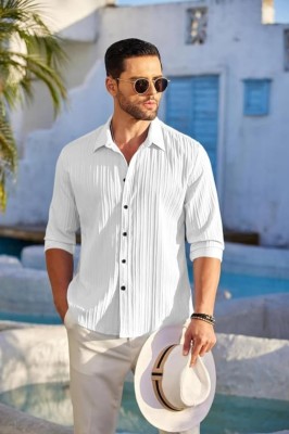 AMORE FASHION Men Self Design Casual White Shirt